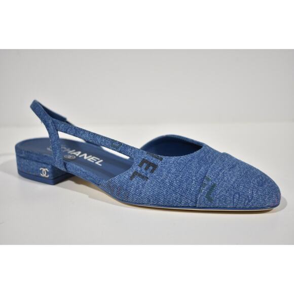 Chanel 22P Mademoiselle Coco Sling Light Blue Denim Slingback Ballet Flat 39 - Picture 4 of 11